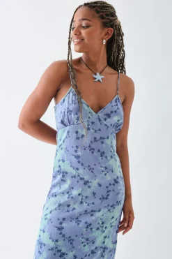 Women Daisy Street Dresses-Satin Slip Cami Dress With Split
