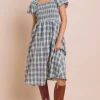 Women Daisy Street Dresses-Shirred Bodice Midi Dress In Check