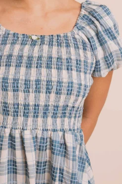 Women Daisy Street Dresses-Shirred Bodice Midi Dress In Check