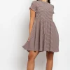 Women Daisy Street Dresses-Shirred Check Skater Mini Dress