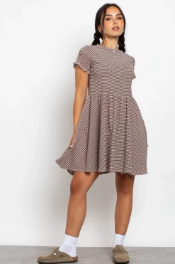 Women Daisy Street Dresses-Shirred Check Skater Mini Dress