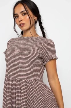 Women Daisy Street Dresses-Shirred Check Skater Mini Dress