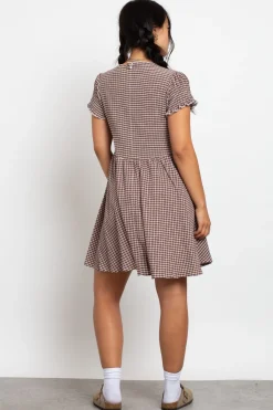 Women Daisy Street Dresses-Shirred Check Skater Mini Dress