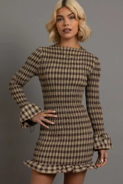 Women Daisy Street Partywear | Dresses-Shirred Long Sleeve Mini Dress