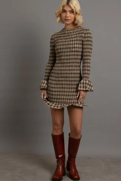 Women Daisy Street Partywear | Dresses-Shirred Long Sleeve Mini Dress