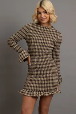 Women Daisy Street Partywear | Dresses-Shirred Long Sleeve Mini Dress