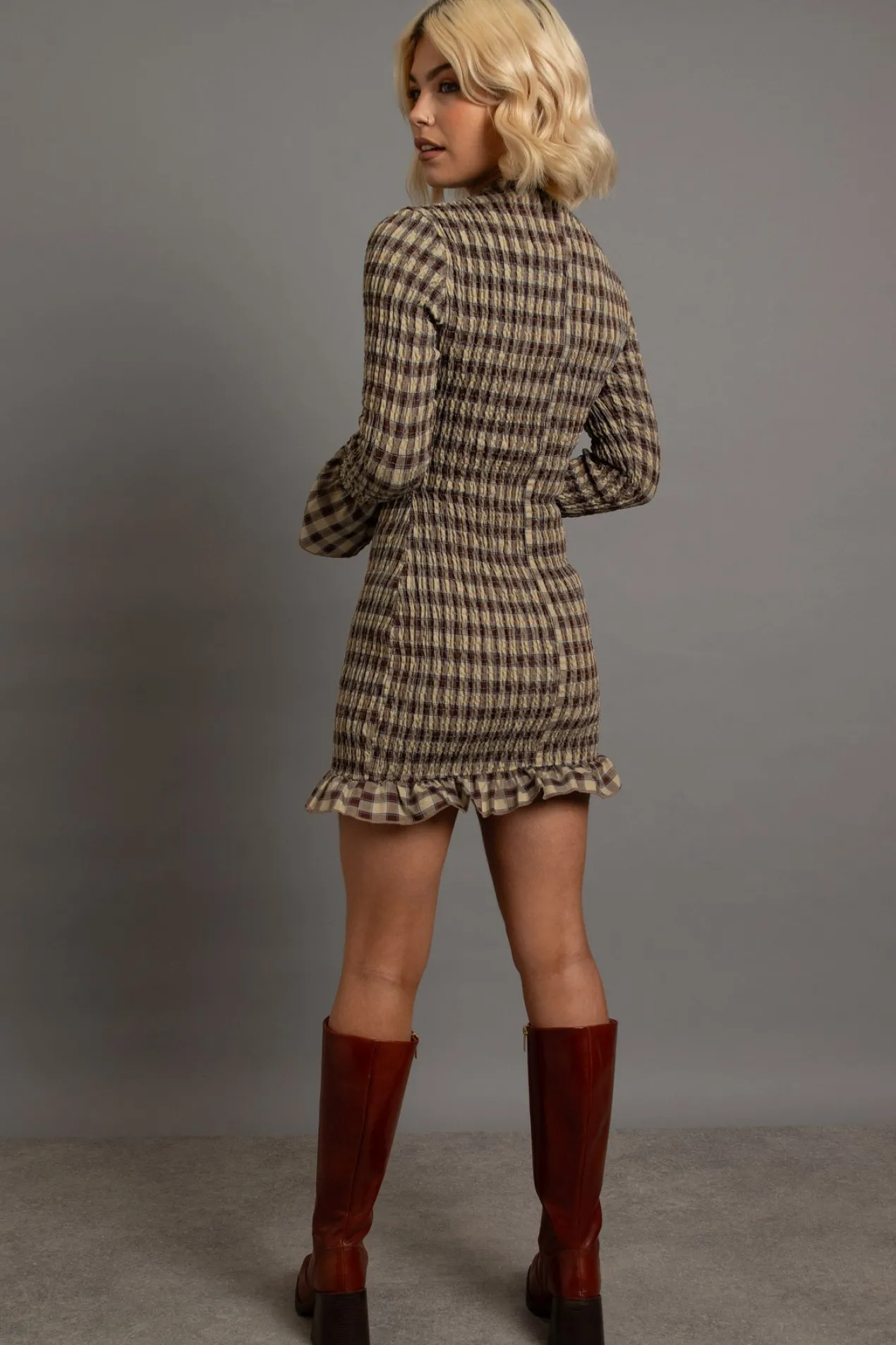Women Daisy Street Partywear | Dresses-Shirred Long Sleeve Mini Dress