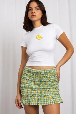 Women Daisy Street Skirts-Shirred Mini Skirt In Lemon Print