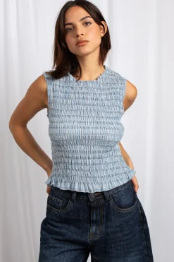 Women Daisy Street Tops-Shirred Sleeveless Top