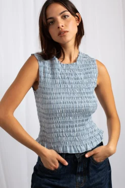 Women Daisy Street Tops-Shirred Sleeveless Top