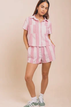 Women Daisy Street Tops-Shorts In Seersucker Stripe Co-ord