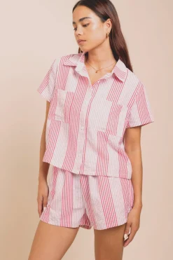Women Daisy Street Tops-Shorts In Seersucker Stripe Co-ord