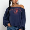 Women Daisy Street Tops | Hoodies & Sweatshirts-Slashed Neck Sweat With New York City Graphic