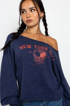 Women Daisy Street Tops | Hoodies & Sweatshirts-Slashed Neck Sweat With New York City Graphic