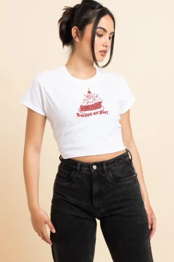 Women Daisy Street T-Shirts-Slim Crop T-Shirt with Sweet As Pie Print