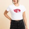 Women Daisy Street T-Shirts-Slim Crop T-Shirt with Hollywood Icon Print