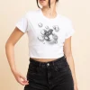 Women Daisy Street T-Shirts-Slim Crop T-Shirt with Frog Print