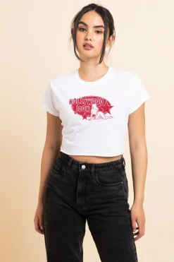 Women Daisy Street T-Shirts-Slim Crop T-Shirt with Hollywood Icon Print