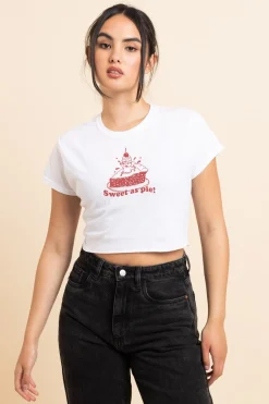 Women Daisy Street T-Shirts-Slim Crop T-Shirt with Sweet As Pie Print