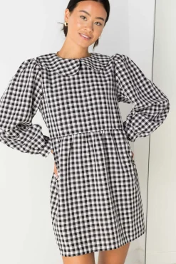 Women Daisy Street Dresses-Smock Style Dress in and White Gingham