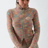 Women Daisy Street Tops-Space Die Zip Knitted Top with Embroidery