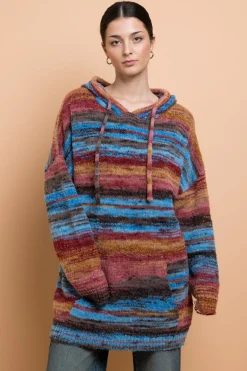 Women Daisy Street Tops-Space Dye Hooded Sweater With Kangaroo Pocket