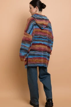 Women Daisy Street Tops-Space Dye Hooded Sweater With Kangaroo Pocket