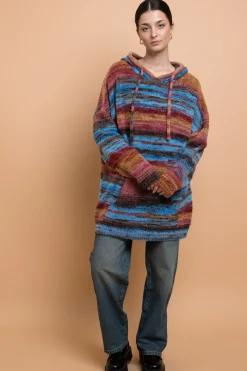 Women Daisy Street Tops-Space Dye Hooded Sweater With Kangaroo Pocket
