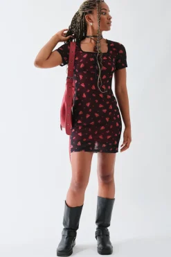 Women Daisy Street Dresses-Square Neck Mesh Mini Dress