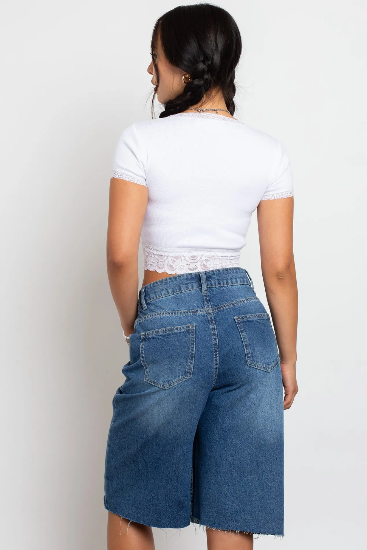Women Daisy Street Tops-Square Neck Top With Lace Trim Detailing