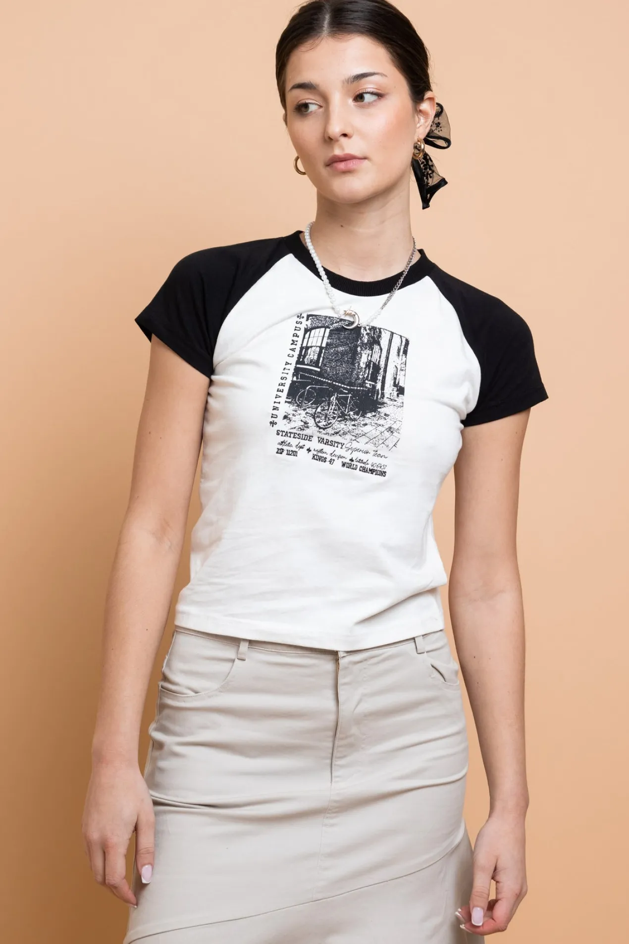 Women Daisy Street Tops | T-Shirts-Stateside Varsity Raglan Baby Tee