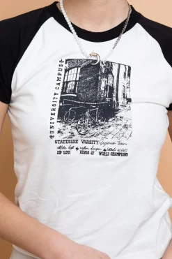 Women Daisy Street Tops | T-Shirts-Stateside Varsity Raglan Baby Tee