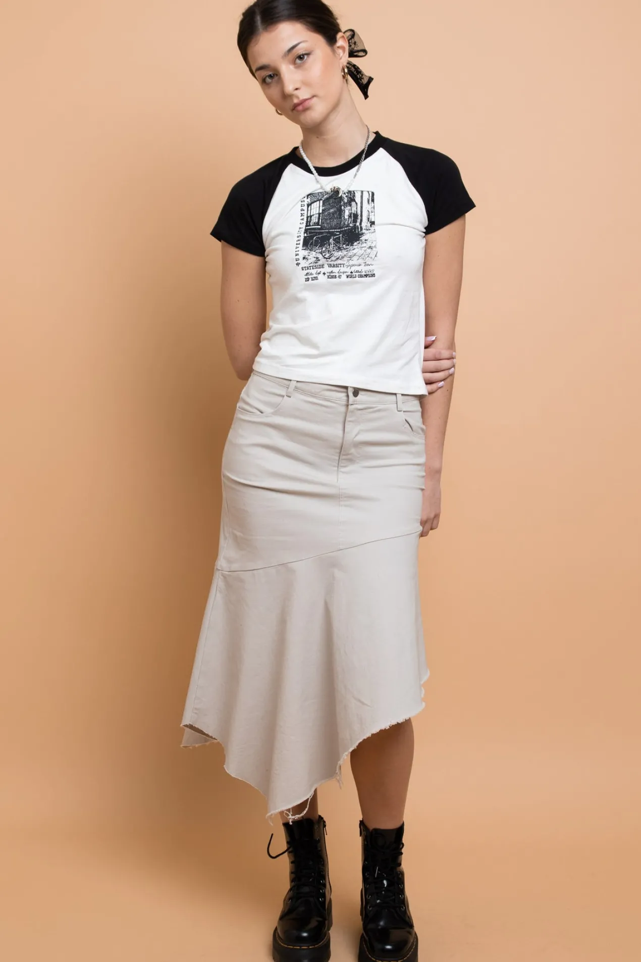 Women Daisy Street Tops | T-Shirts-Stateside Varsity Raglan Baby Tee