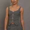 Women Daisy Street Partywear | Tops-Stripe Bow And Keyhole Detail Top
