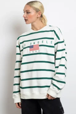 Women Daisy Street Hoodies & Sweatshirts-Striped LA Sweater