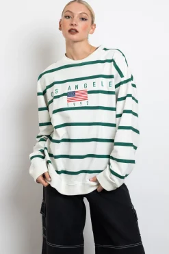 Women Daisy Street Hoodies & Sweatshirts-Striped LA Sweater