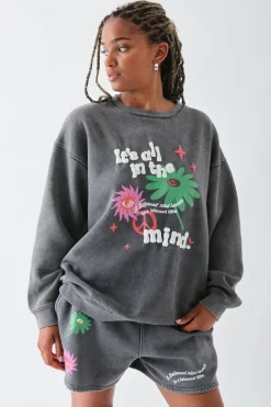 Women Daisy Street Hoodies & Sweatshirts-Sweater With Puff Print Detail