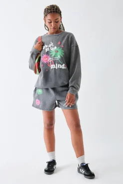 Women Daisy Street Hoodies & Sweatshirts-Sweater With Puff Print Detail