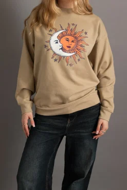Women Daisy Street Hoodies & Sweatshirts-Sweatshirt With Sun&Moon Print