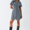Women Daisy Street Dresses-Textured Check Mini Shirt Dress