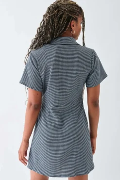 Women Daisy Street Dresses-Textured Check Mini Shirt Dress