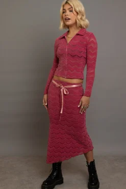 Women Daisy Street Partywear | Skirts-Textured Midaxi Skirt With Satin Tie Belt