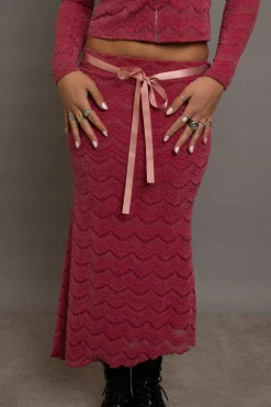 Women Daisy Street Partywear | Skirts-Textured Midaxi Skirt With Satin Tie Belt