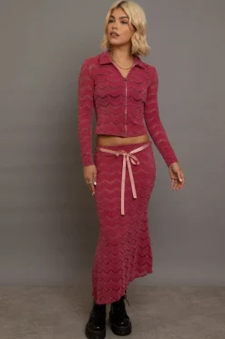 Women Daisy Street Partywear | Skirts-Textured Midaxi Skirt With Satin Tie Belt