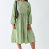 Women Daisy Street Dresses-Textured Shirred Midi Smock Dress