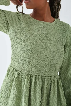 Women Daisy Street Dresses-Textured Shirred Midi Smock Dress