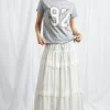 Women Daisy Street Skirts-Three Tiered Maxi Skirt With Elasticated Waist And Broderie Trim