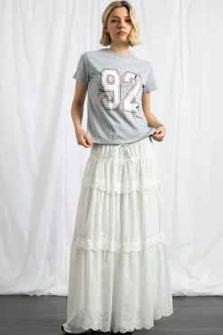 Women Daisy Street Skirts-Three Tiered Maxi Skirt With Elasticated Waist And Broderie Trim