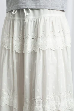 Women Daisy Street Skirts-Three Tiered Maxi Skirt With Elasticated Waist And Broderie Trim
