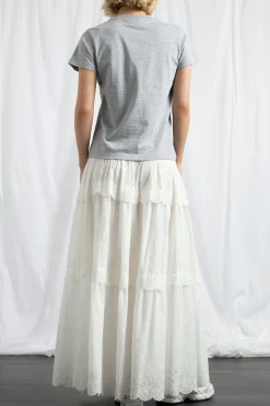 Women Daisy Street Skirts-Three Tiered Maxi Skirt With Elasticated Waist And Broderie Trim